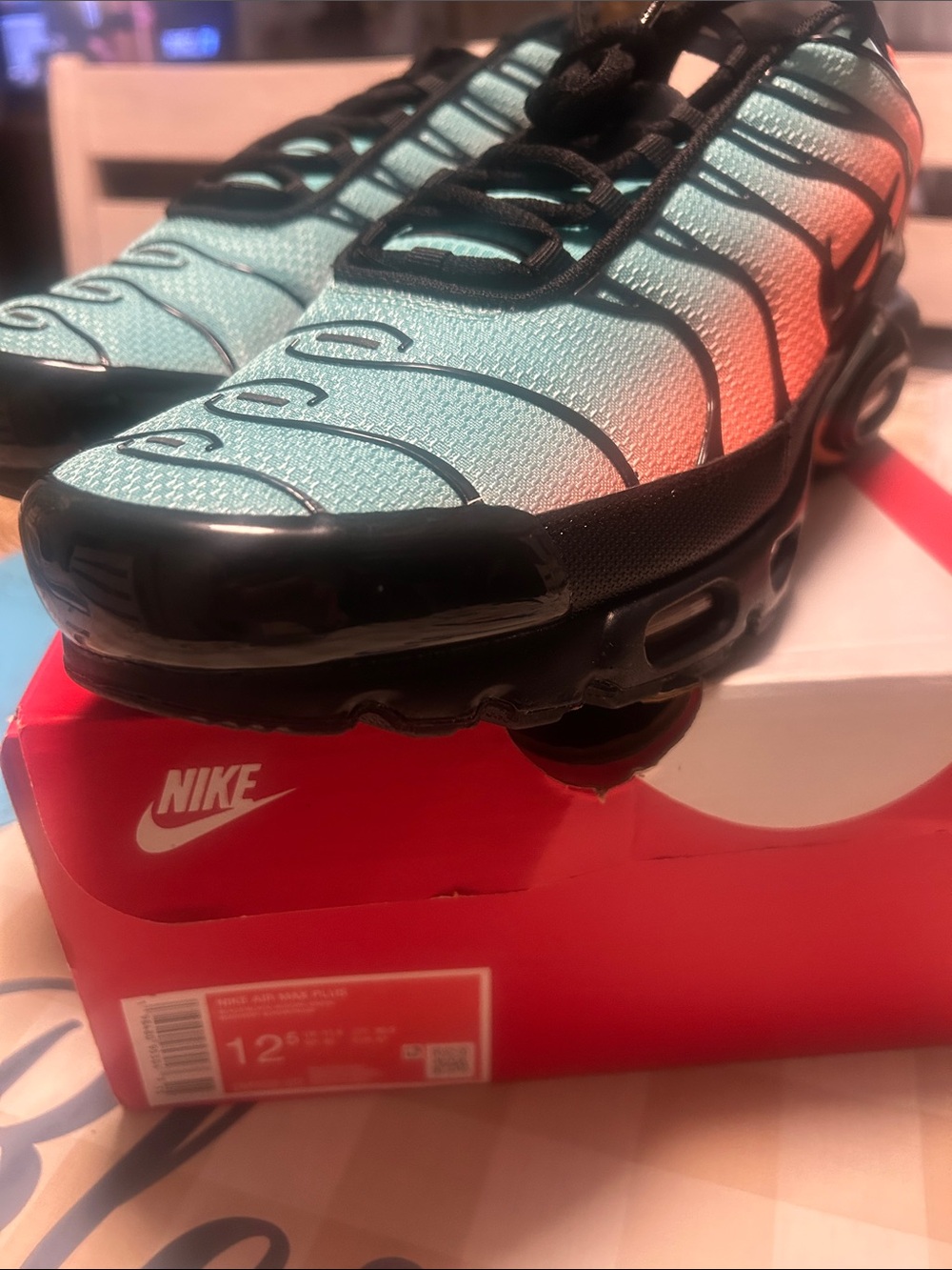 Nike Air Max Plus Ombre Teal to Coral with Black Accents NWOT 12.5
